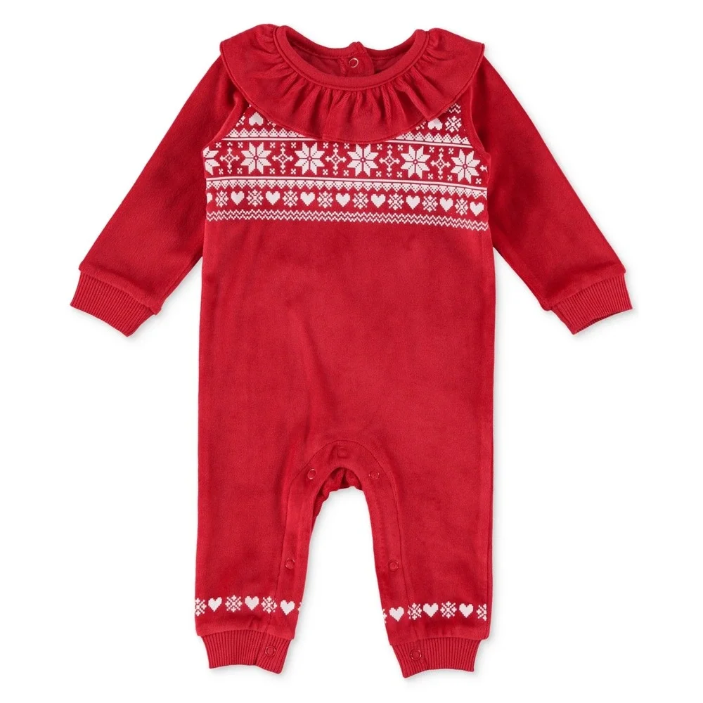 Chickpea Baby Girls Fair Isle-Print‎ Ruffled Fleece Coverall - Red - Size 3-6 M